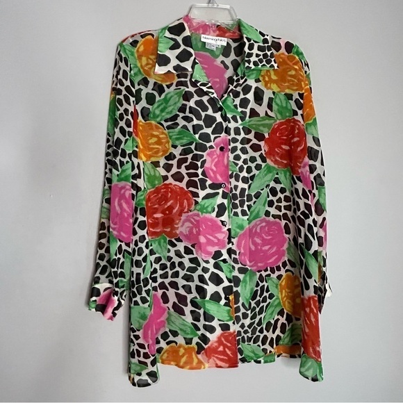 Vintage Bloomingdale’s Silk 3 piece relaxed wide leg floral animal print set - Picture 11 of 16